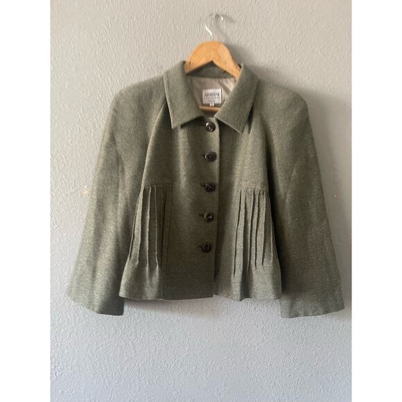 ARMANI COLLEZIONI Sage Green Wool Pintuck Swing Jacket - Picture 3 of 9